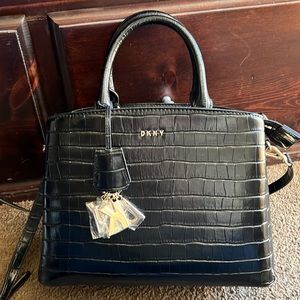 DKNY Croc Embossed Black Bag